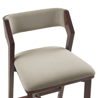 Patricia Counter Stool beige upholstered seat and back with dark wood legs, counter height on Tampa Home & Garden Store