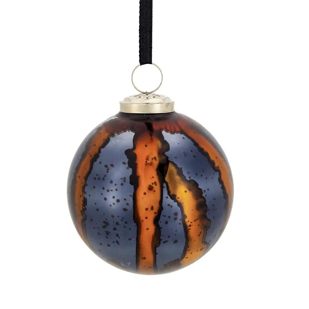 Christmas ball ornament blue and orange marbled finish with speckled pattern on Tampa Home & Garden Store