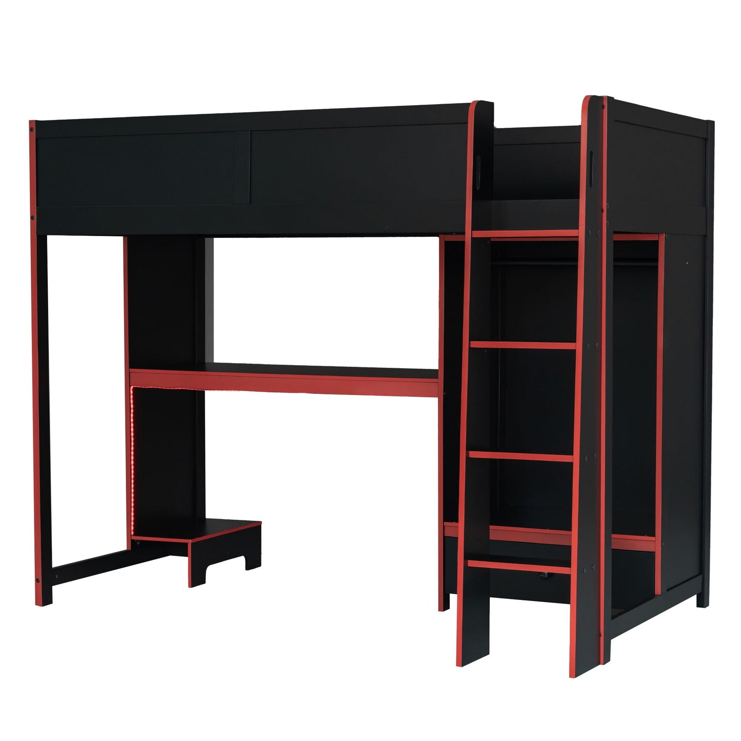 Gaming loft bed in black with built-in desk, wardrobe and LED lighting by HouseOfZazla on Tampa Home & Garden Store
