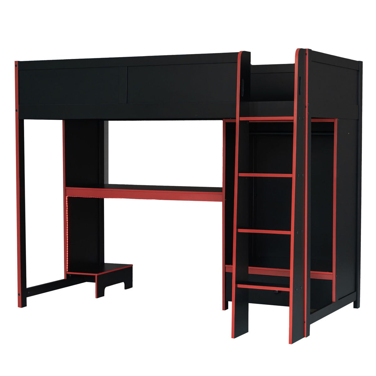 Gaming loft bed in black with built-in desk, wardrobe and LED lighting by HouseOfZazla on Tampa Home & Garden Store