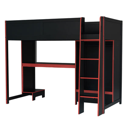 Gaming loft bed in black with built-in desk, wardrobe and LED lighting by HouseOfZazla on Tampa Home & Garden Store