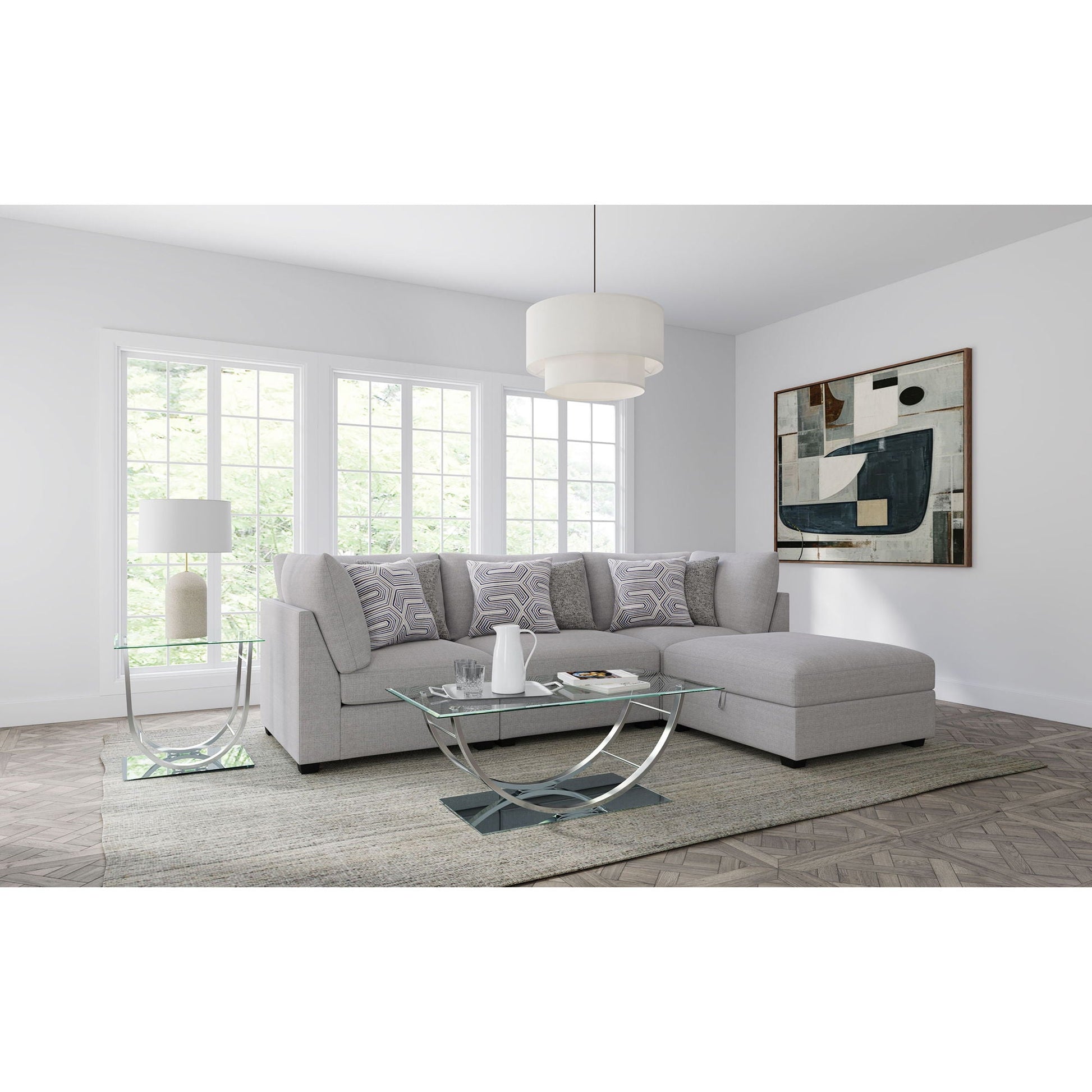 Lafayette modular sectional sofa, 2-piece living set in light gray fabric by HouseOfZazla on Tampa Home & Garden Store