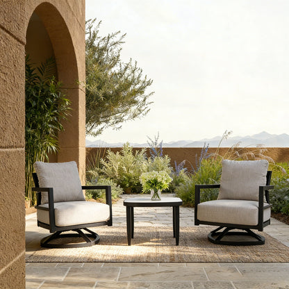 3 piece outdoor chat set by HouseOfZazla with Sunbrella beige cushions and round side table on Tampa Home & Garden Store