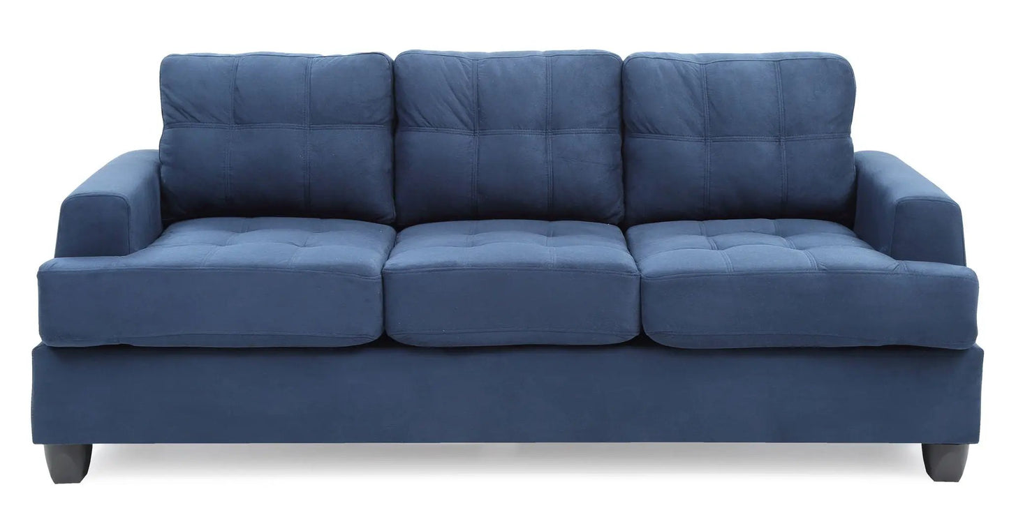 Sandridge Sofa blue fabric 3-seat stationary with tufted cushions and dark legs on Tampa Home & Garden Store