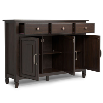 Connaught wide entryway storage cabinet in dark espresso wood with three drawers and bronze knobs on Tampa Home & Garden Store