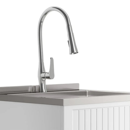 Beckham laundry vanity stainless sink and chrome gooseneck faucet Unique Piece Furniture on Tampa Home & Garden Store