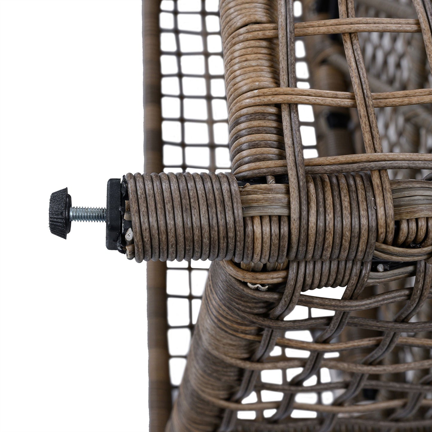 Brown outdoor wicker lounge chair frame with coiled rattan and wheel hardware on Tampa Home & Garden Store