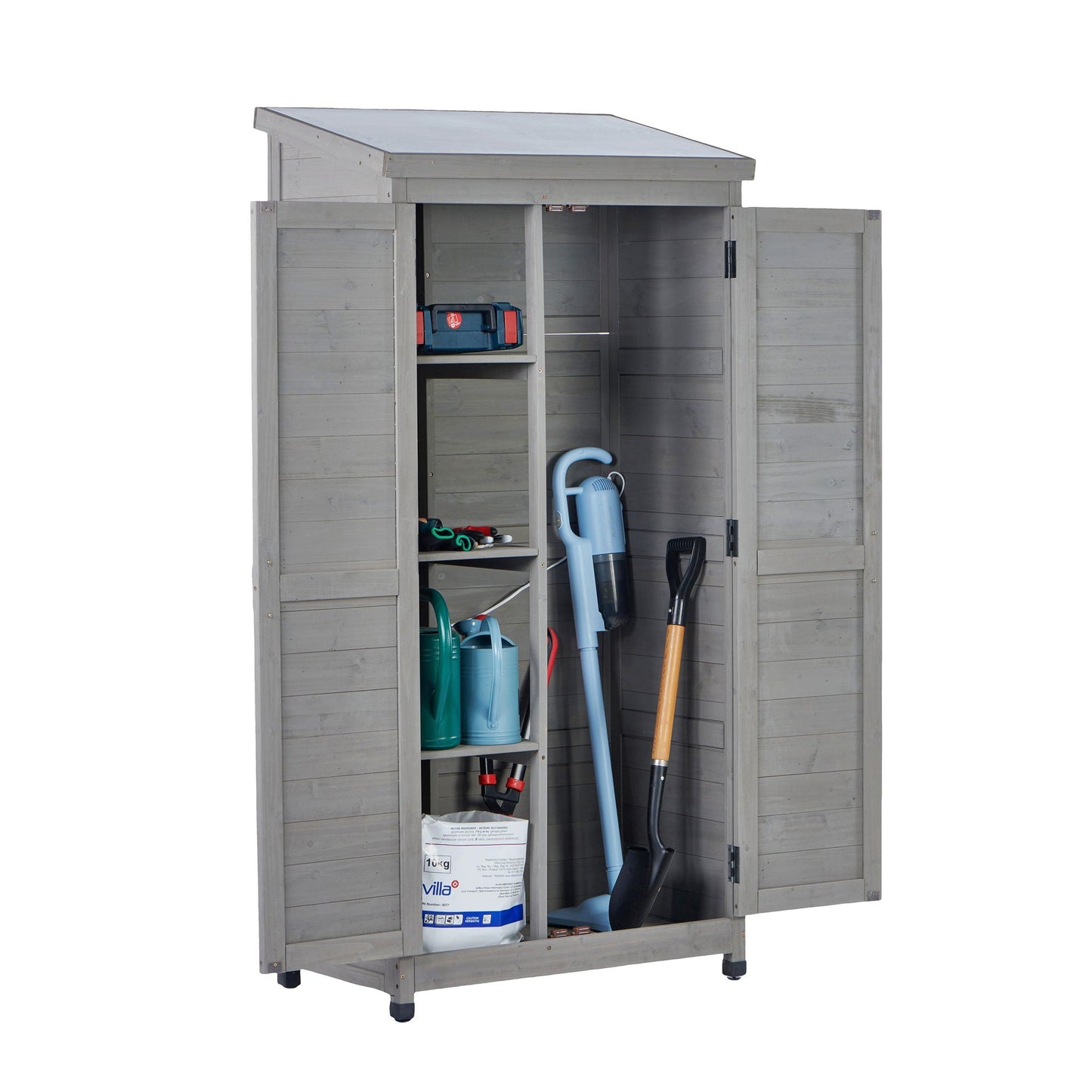 Outdoor Shed With Vertical Tool Cabinet and Shelf
