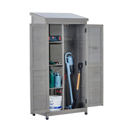 Outdoor Shed With Vertical Tool Cabinet and Shelf