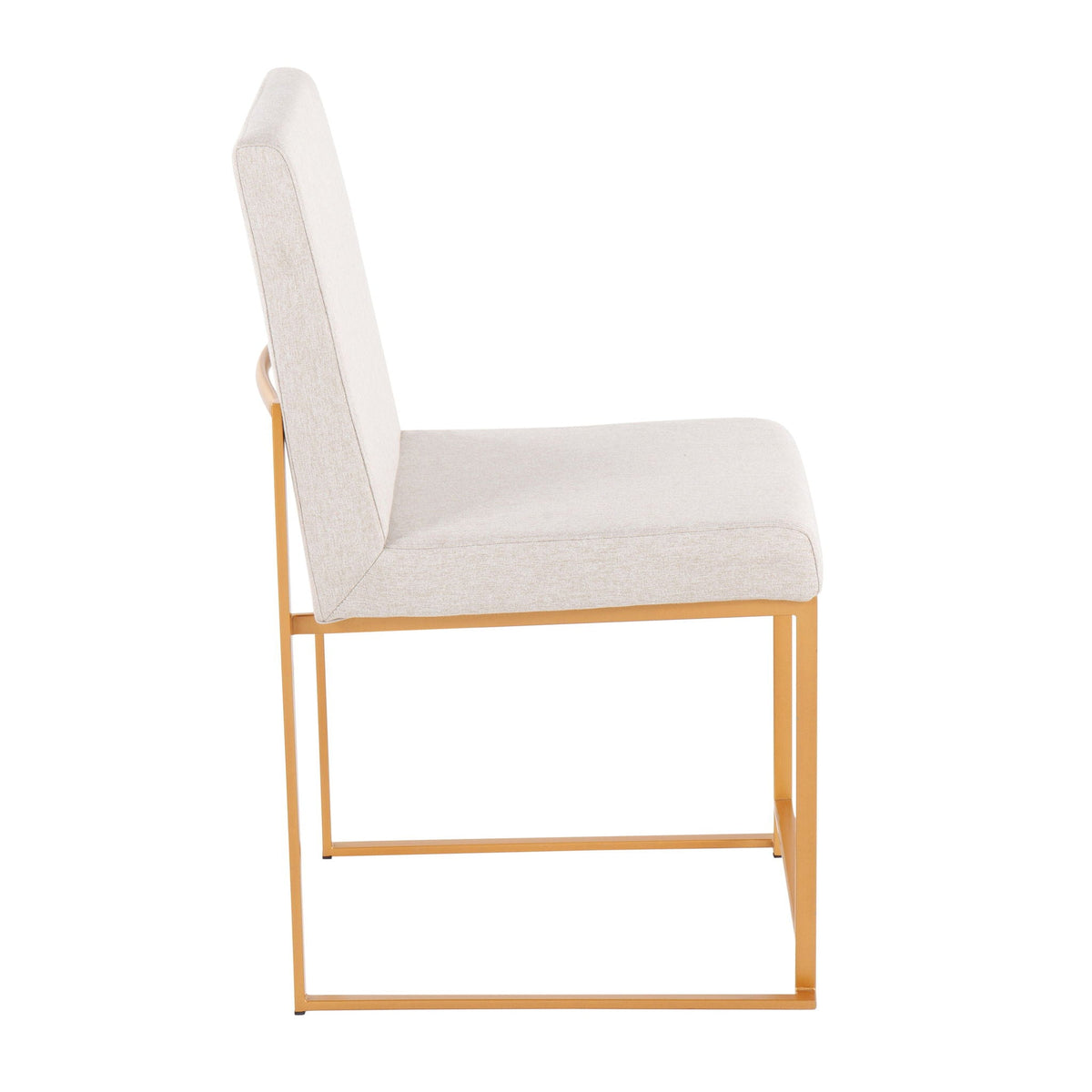 Contemporary high-back dining chair beige upholstered seat with gold-tone metal frame on Tampa Home & Garden Store