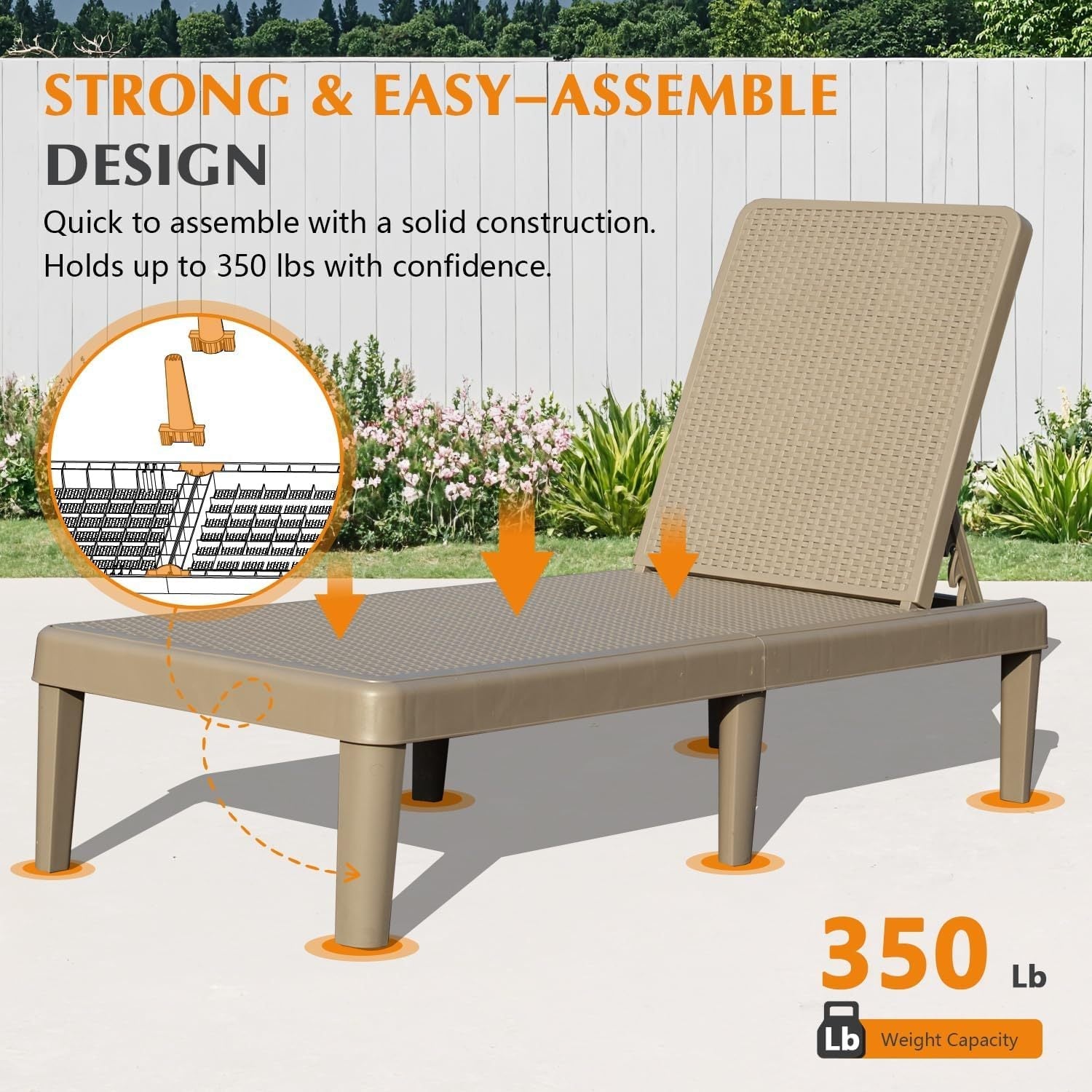 HouseOfZazla outdoor chaise lounge with adjustable backrest and tan woven seat on Tampa Home & Garden Store