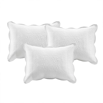3 white scalloped-edge quilted pillows from HouseOfZazla bedding set on Tampa Home & Garden Store