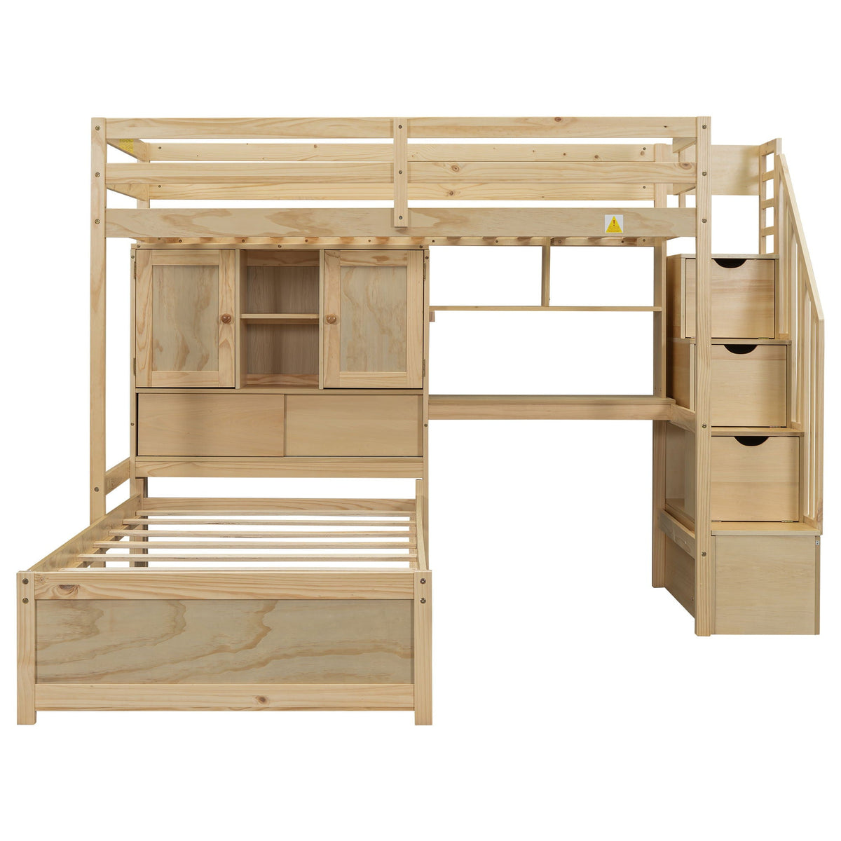 Loft bed with built-in desk and staircase in natural pine wood by HouseOfZazla on Tampa Home & Garden Store