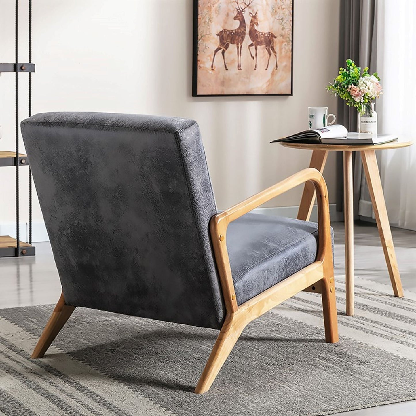 HouseOfZazla Classic mid-century modern open-frame armchair with cushioned gray upholstery on Tampa Home & Garden Store