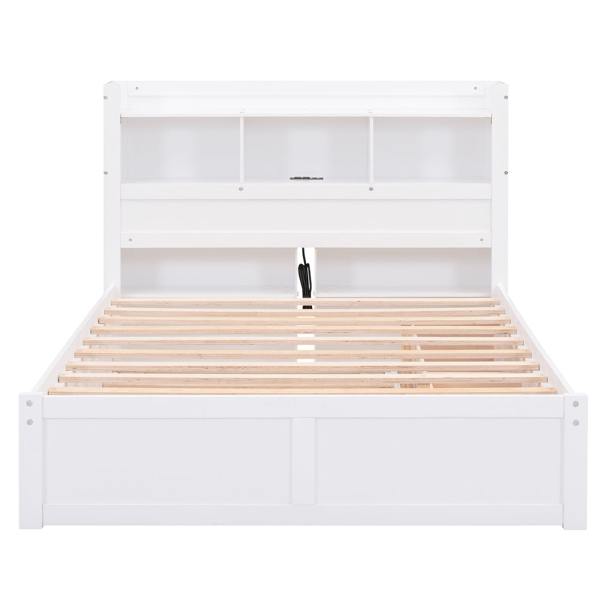 Storage platform bed white finish by HouseOfZazla with built-in cubbies and slatted base on Tampa Home & Garden Store