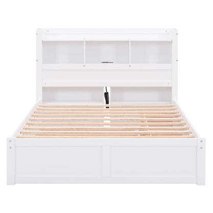 Storage platform bed white finish by HouseOfZazla with built-in cubbies and slatted base on Tampa Home & Garden Store