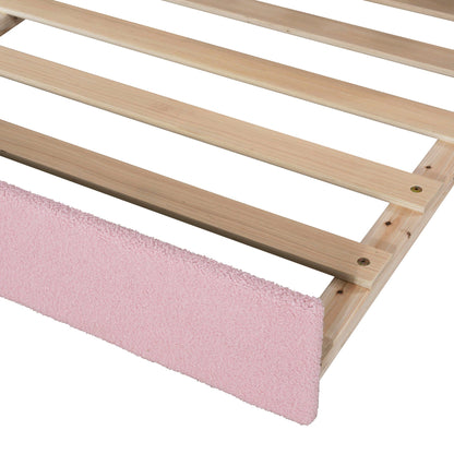 Light pine wooden slatted trundle bed frame with pink shag rug on Tampa Home & Garden Store