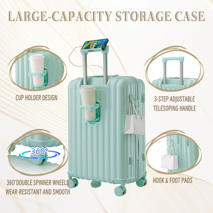 3-piece mint luggage set by HouseOfZazla with cup holder, USB port, 360° wheels on Tampa Home & Garden Store