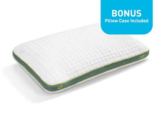 BedGear Astro Youth rectangle pillow with pillowcase white; quilted top, green edge with yellow piping on Tampa Home & Garden Store