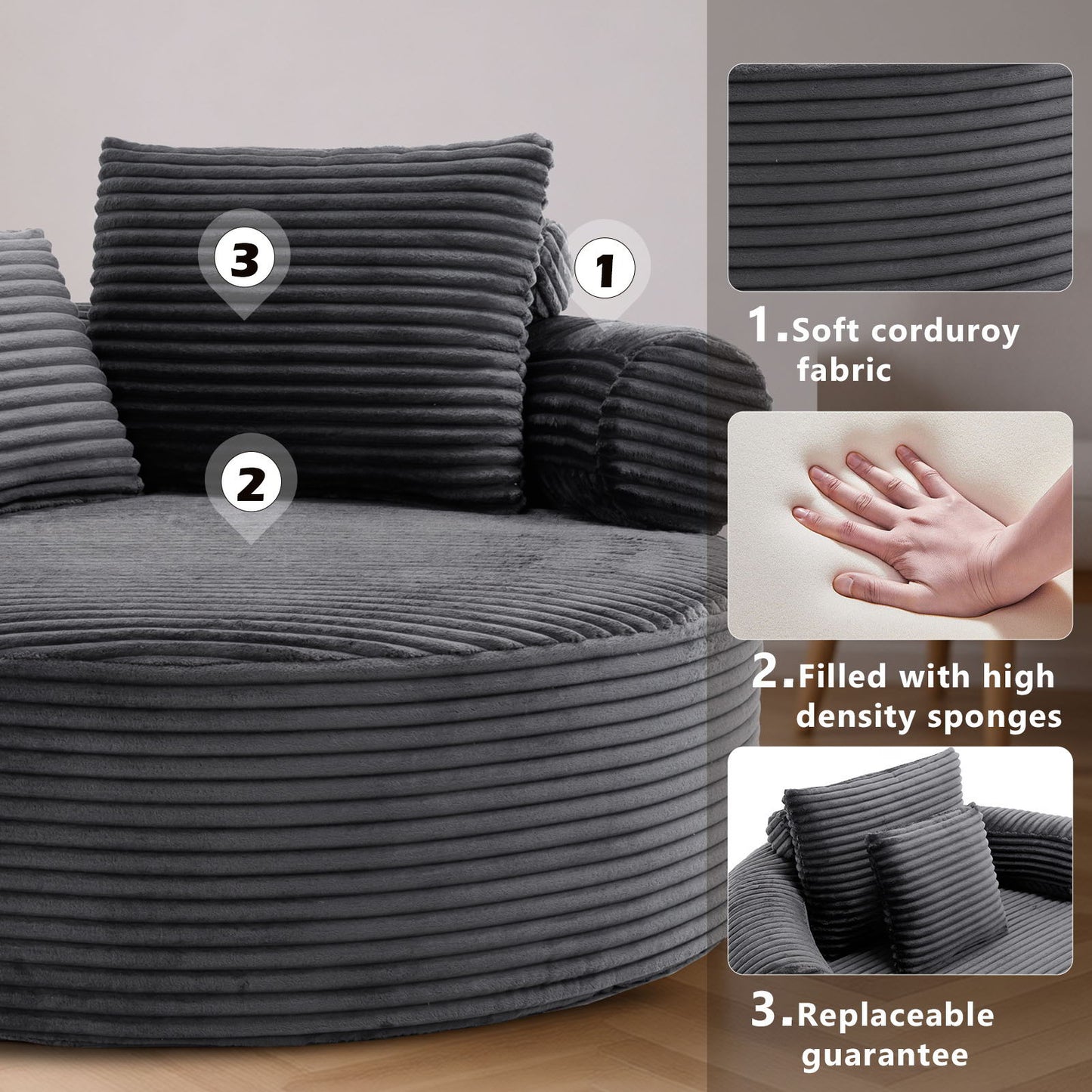Round Sofa Bed and Pillows for the Living Room