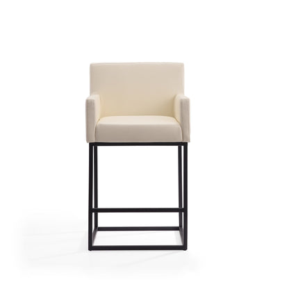 Ambassador Counter Stool beige faux leather with square black metal frame and arms, 24–27 in height, HouseOfZazla on Tampa Home & Garden Store