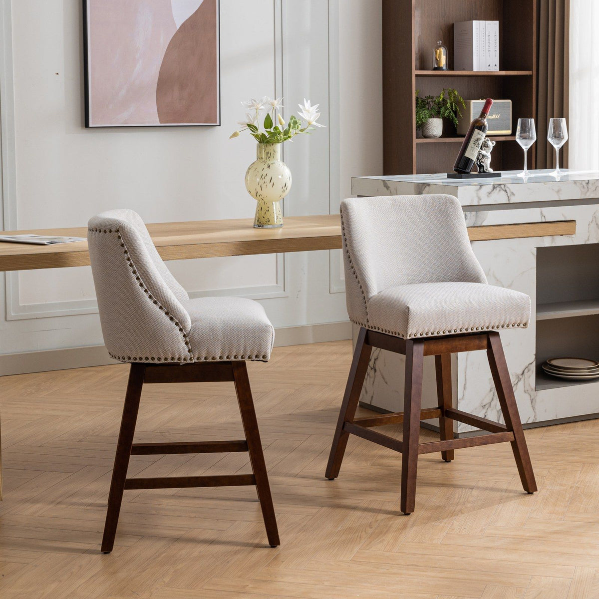Counter Height Swivel Barstools Set of 2 in light gray fabric HouseOfZazla on Tampa Home & Garden Store