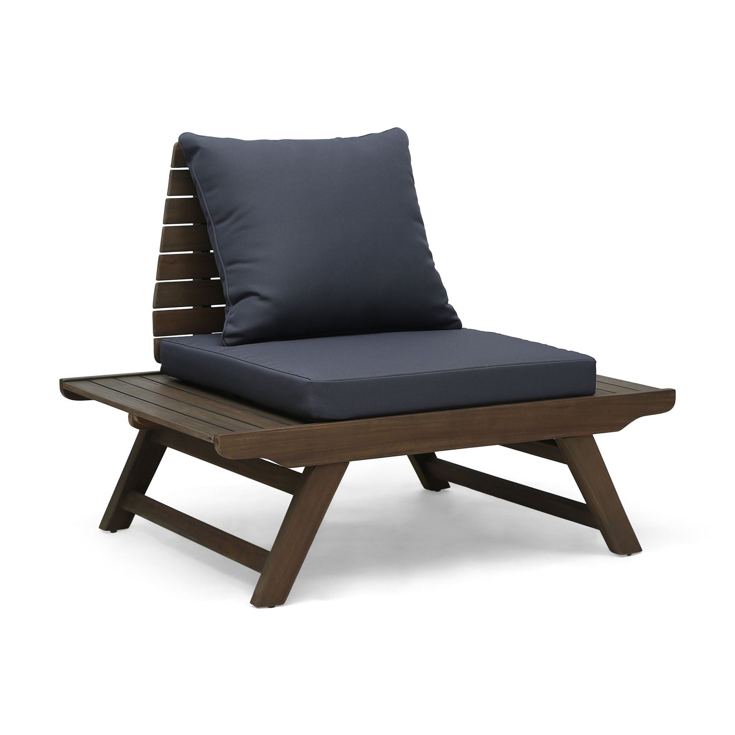 Sedona Outdoor Club Chair with Slatted Design, armless outdoor chair with navy cushions on Tampa Home & Garden Store