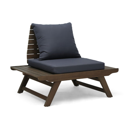 Sedona Outdoor Club Chair with Slatted Design, armless outdoor chair with navy cushions on Tampa Home & Garden Store