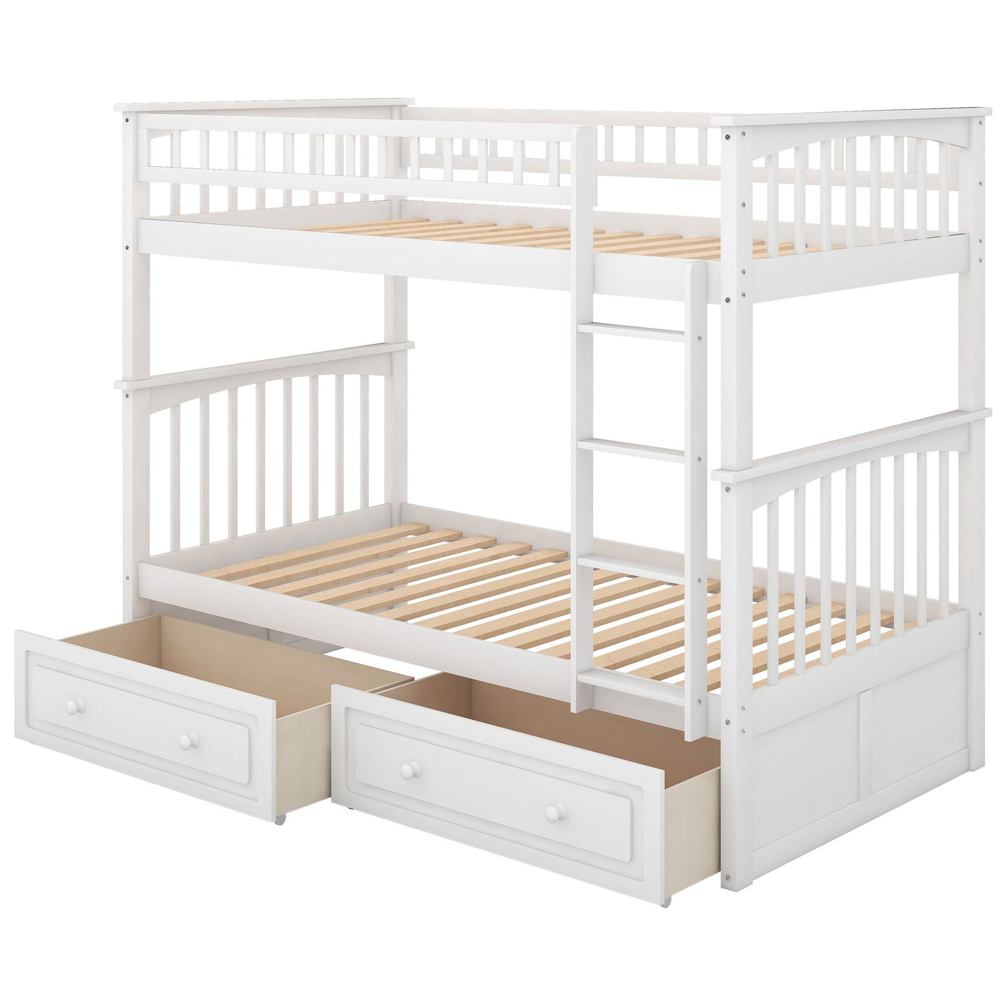 Twin over twin bunk bed with drawers and ladder, white wood by HouseOfZazla on Tampa Home & Garden Store