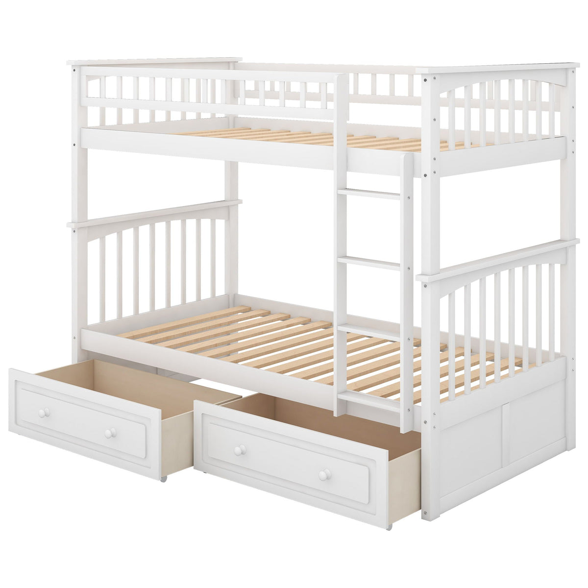 Twin over twin bunk bed with drawers and ladder, white wood by HouseOfZazla on Tampa Home & Garden Store