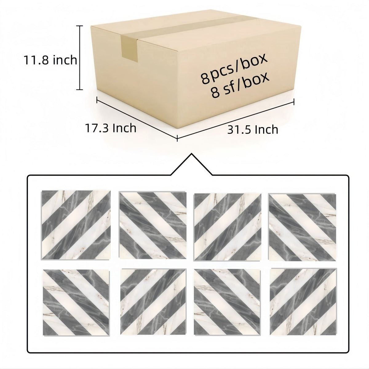 Marble tile mosaic for floor and wall gray/white with polished finish 8 pcs/box HouseOfZazla on Tampa Home & Garden Store