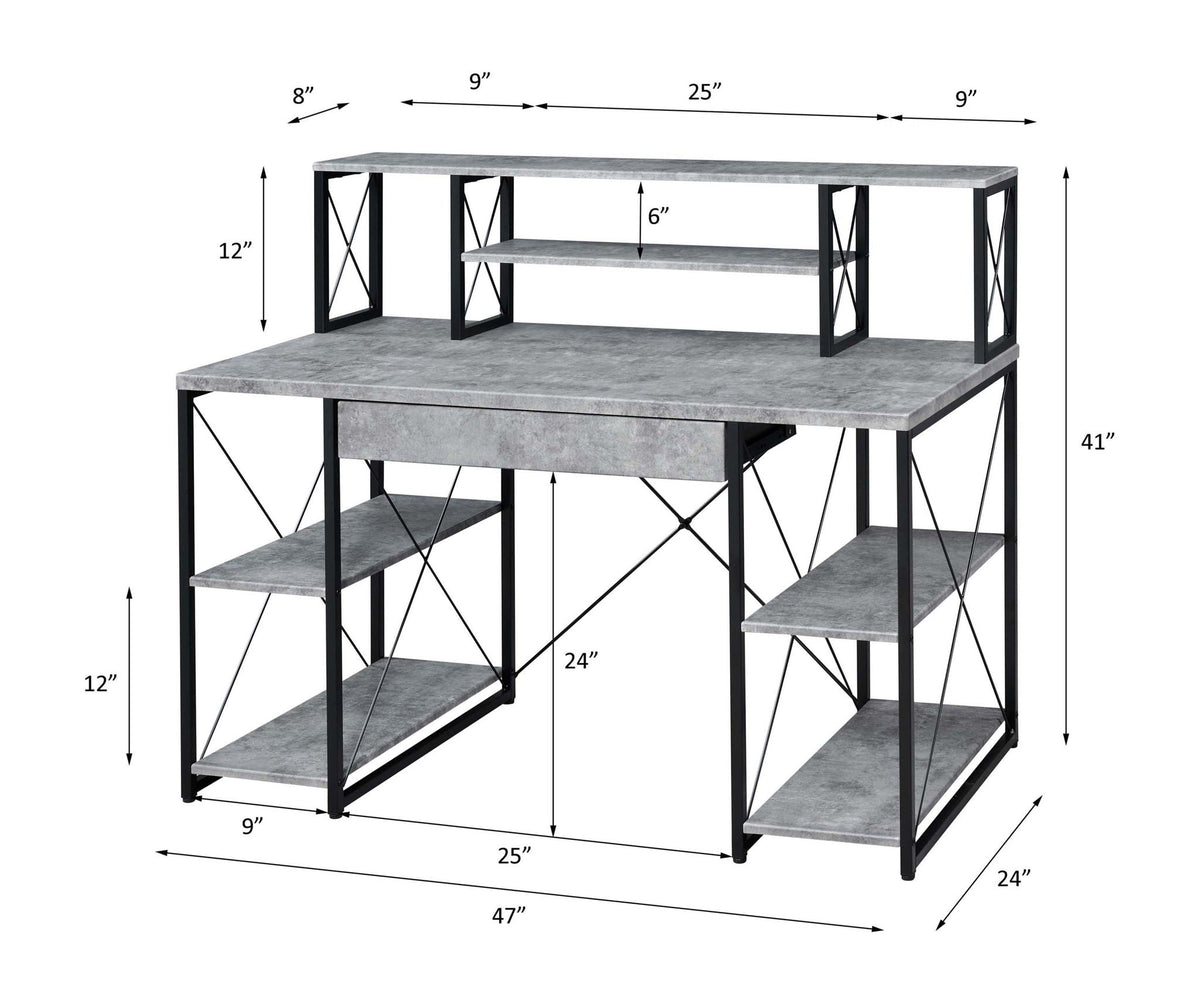 Amiel Writing Desk with Storage gray top black frame open shelves HouseOfZazla on Tampa Home & Garden Store