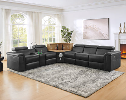 5 Seater L Shaped Recliner Sofa with Air Leather