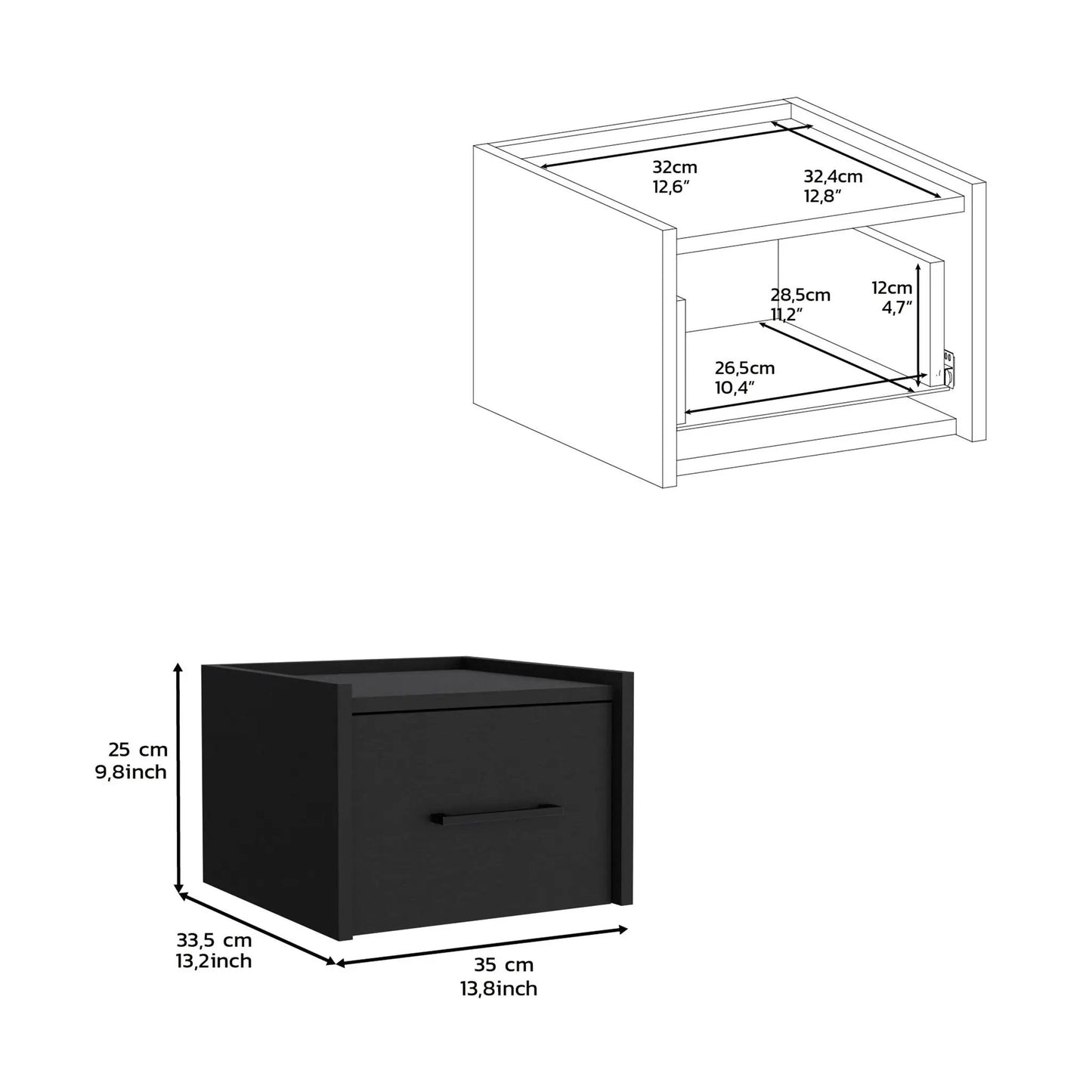 Floating nightstand black by Unique Piece Furniture; space-saving accent with a handy drawer on Tampa Home & Garden Store