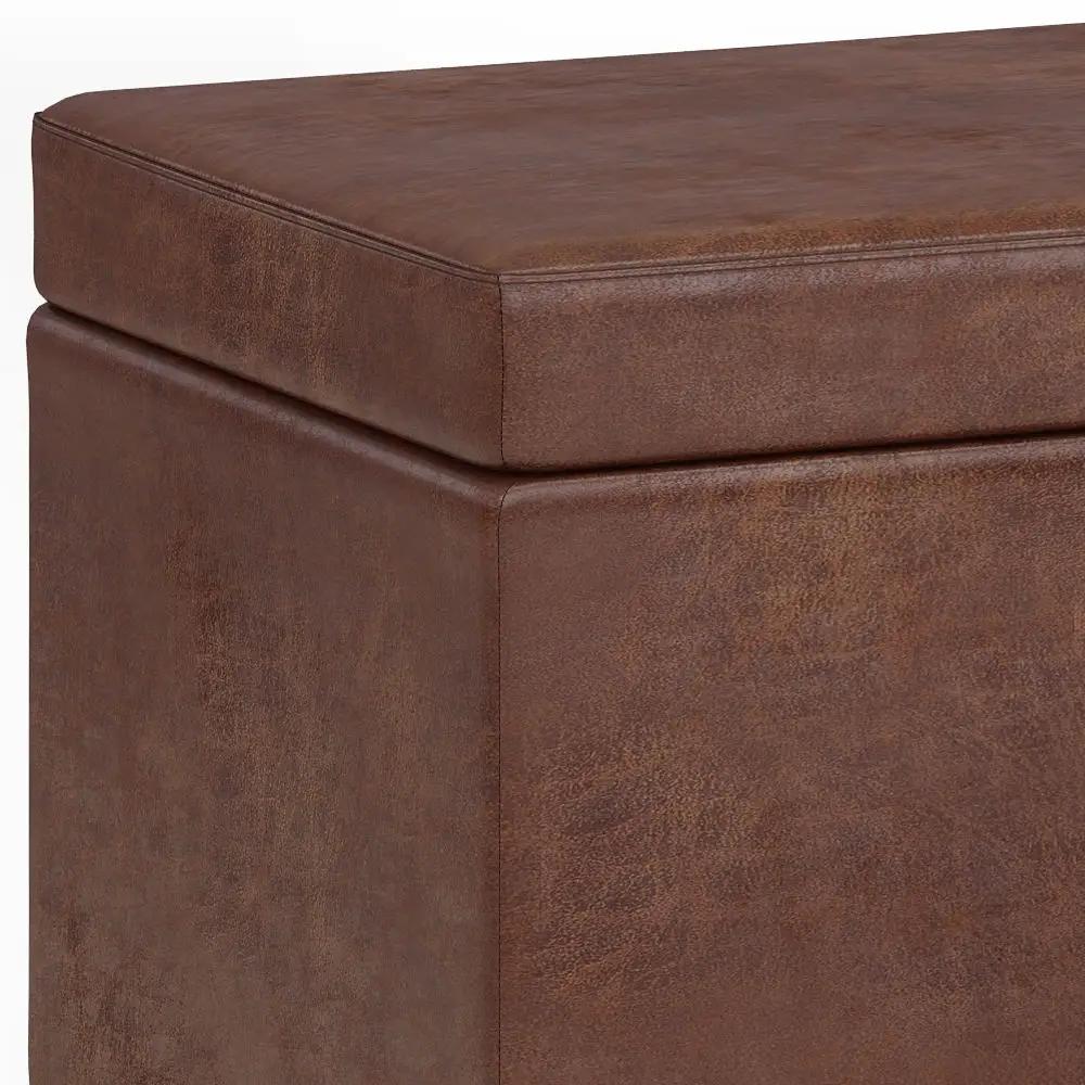 Avalon storage ottoman bench in brown leather with stitched edges by Unique Piece Furniture on Tampa Home & Garden Store