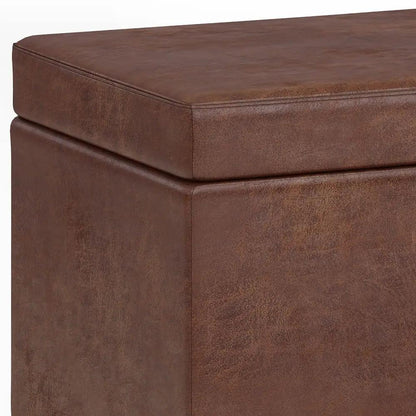 Avalon storage ottoman bench in brown leather with stitched edges by Unique Piece Furniture on Tampa Home & Garden Store