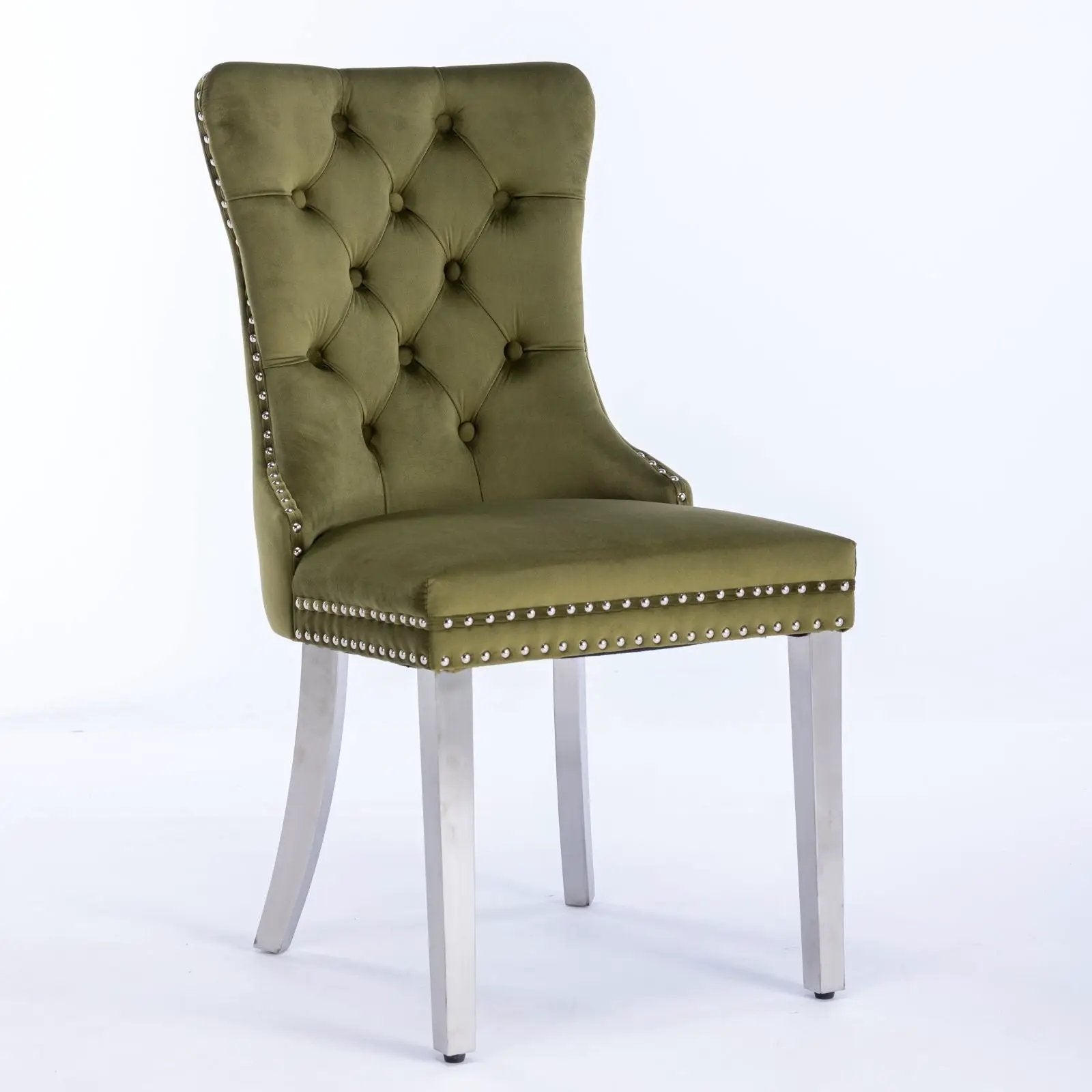 Nikki Contemporary Upholstered Dining Chair set of 2 in olive velvet with tufted back on Tampa Home & Garden Store