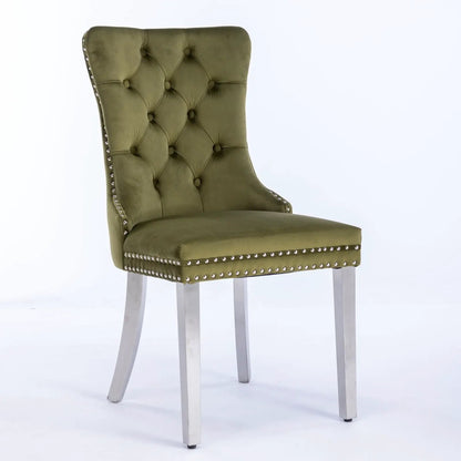 Nikki Contemporary Upholstered Dining Chair set of 2 in olive velvet with tufted back on Tampa Home & Garden Store