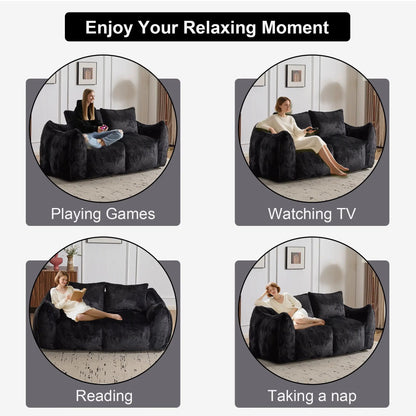 Giant Bean Bag Couch and Fluffy Loveseat