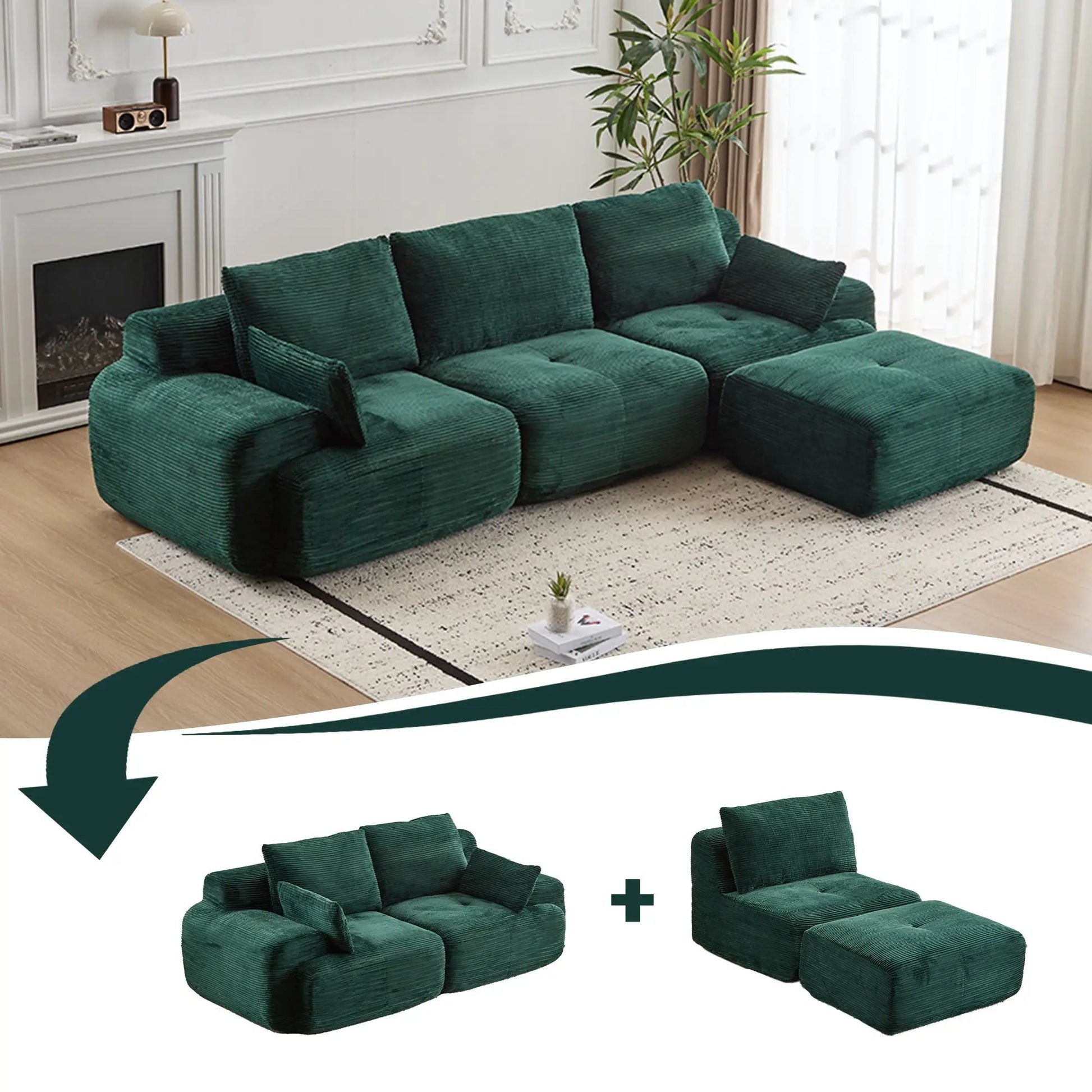 Compressed Sofa 2-Piece Living Room Set in teal corduroy by Unique Piece Furniture on Tampa Home & Garden Store