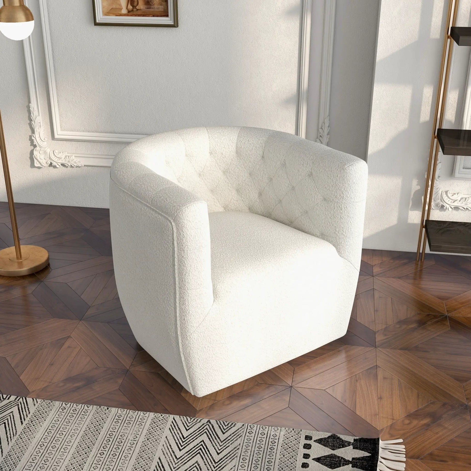 Delaney ergonomic swivel chair in white tufted fabric, Unique Piece Furniture on Tampa Home & Garden Store