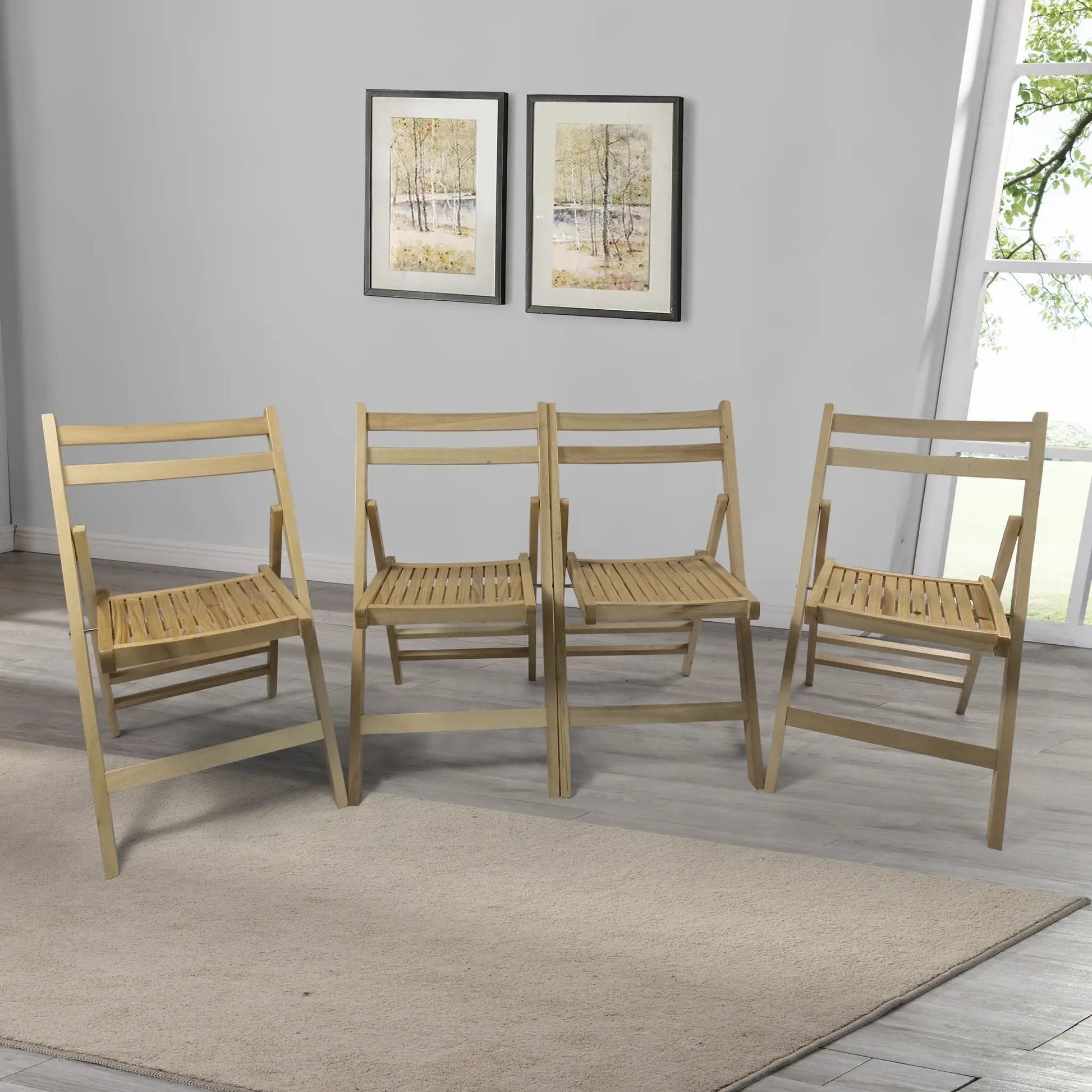 Folding special event chair set of 4, natural light wood with slatted seat and back on Tampa Home & Garden Store