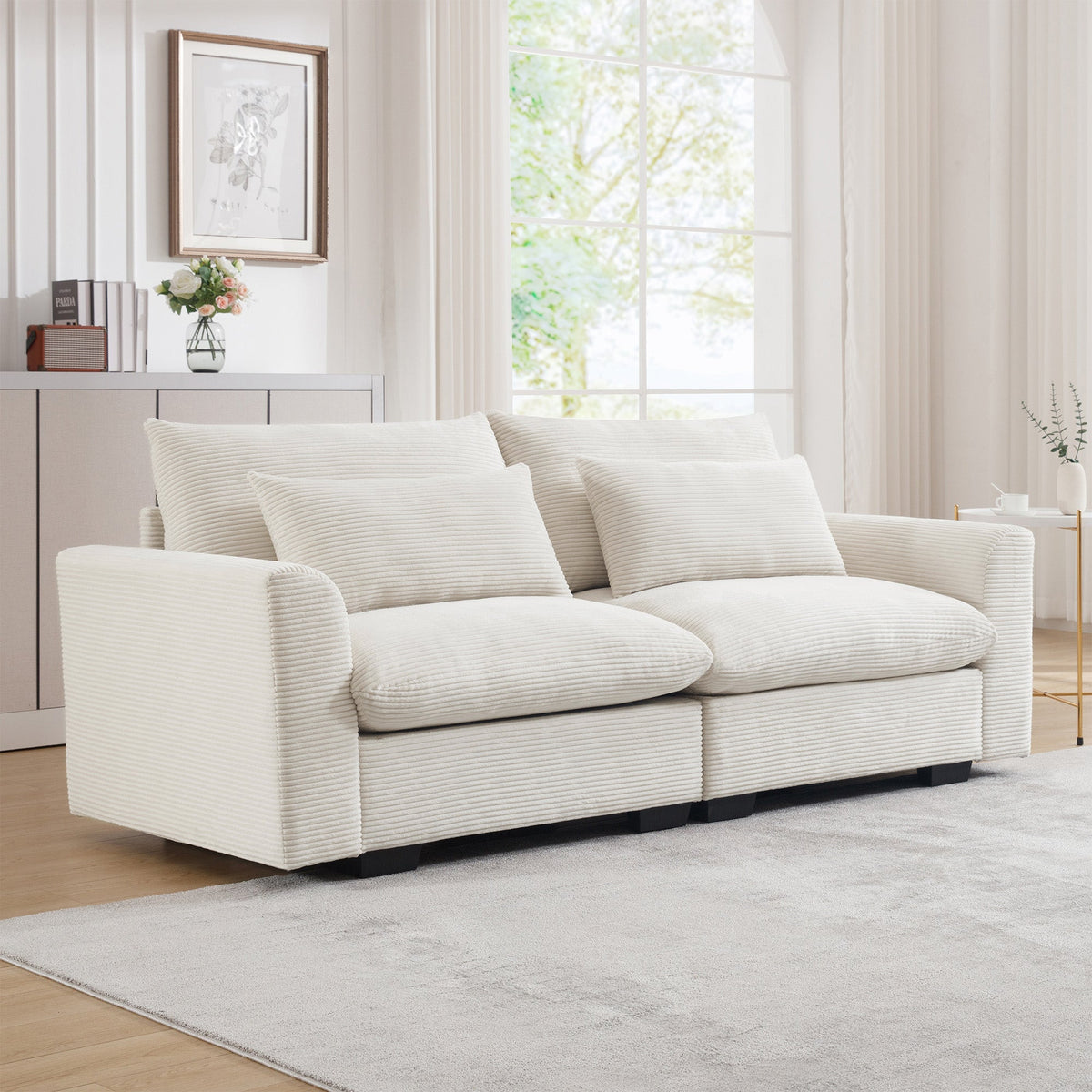 Beige Corduroy Sofa and Durable Daily Use Comfort