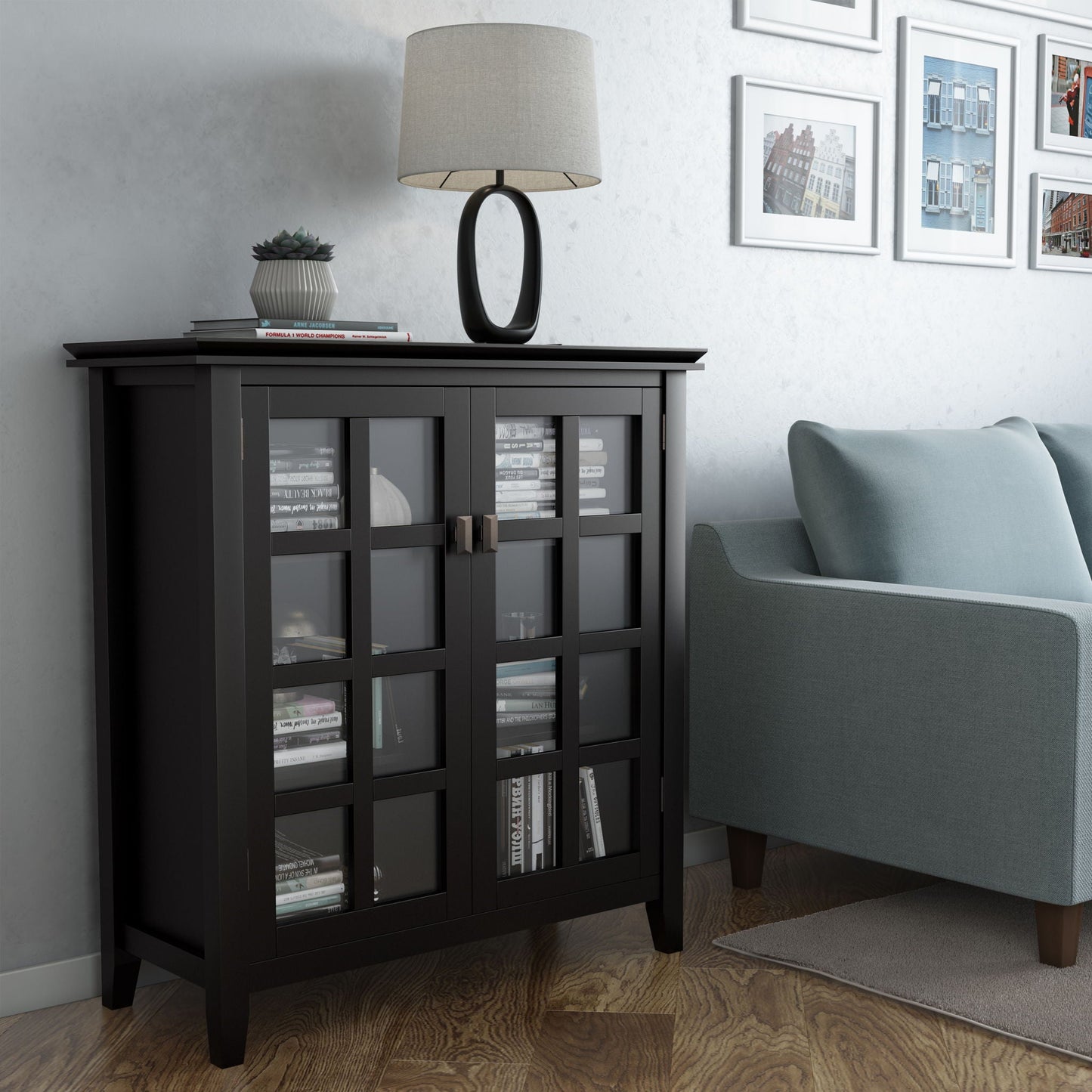 Artisan Handcrafted Medium Storage Cabinet by HouseOfZazla with dark finish and glass doors on Tampa Home & Garden Store