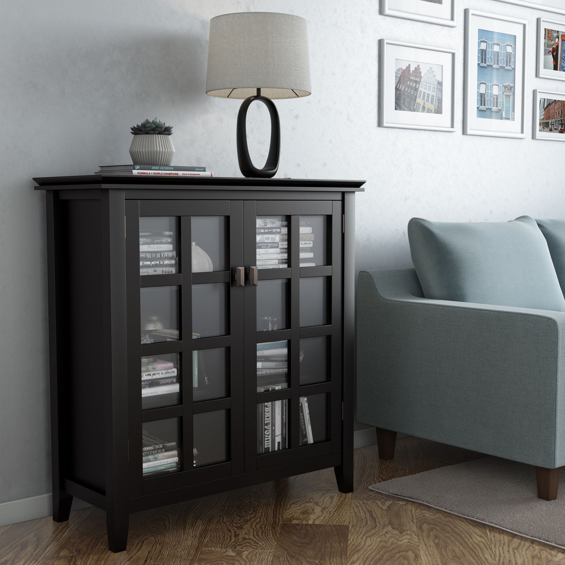Artisan Handcrafted Medium Storage Cabinet by HouseOfZazla with dark finish and glass doors on Tampa Home & Garden Store