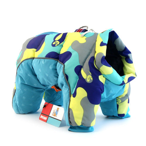 Pet Zen camouflage dog coat thick warm down jacket blue yellow gray camo on Tampa Home & Garden Store
