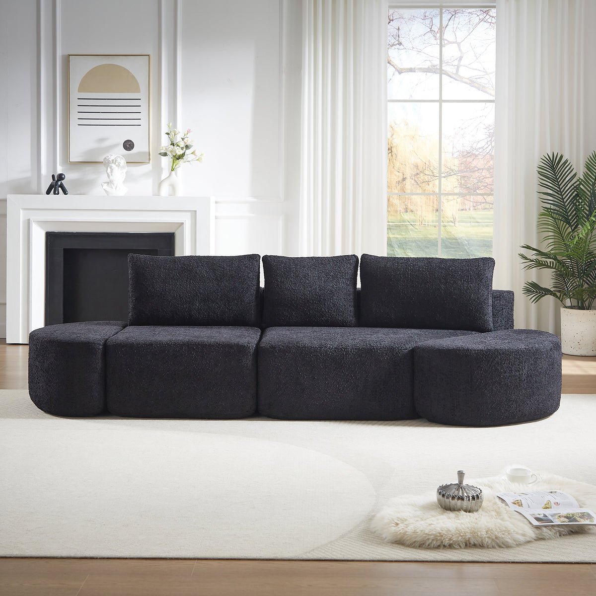 the V-Shaped and Modular Sofa in Chenille Fabric