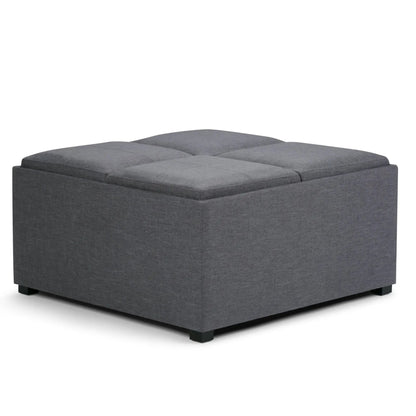 Avalon storage ottoman coffee table in grey fabric, tufted lid, by Unique Piece Furniture on Tampa Home & Garden Store