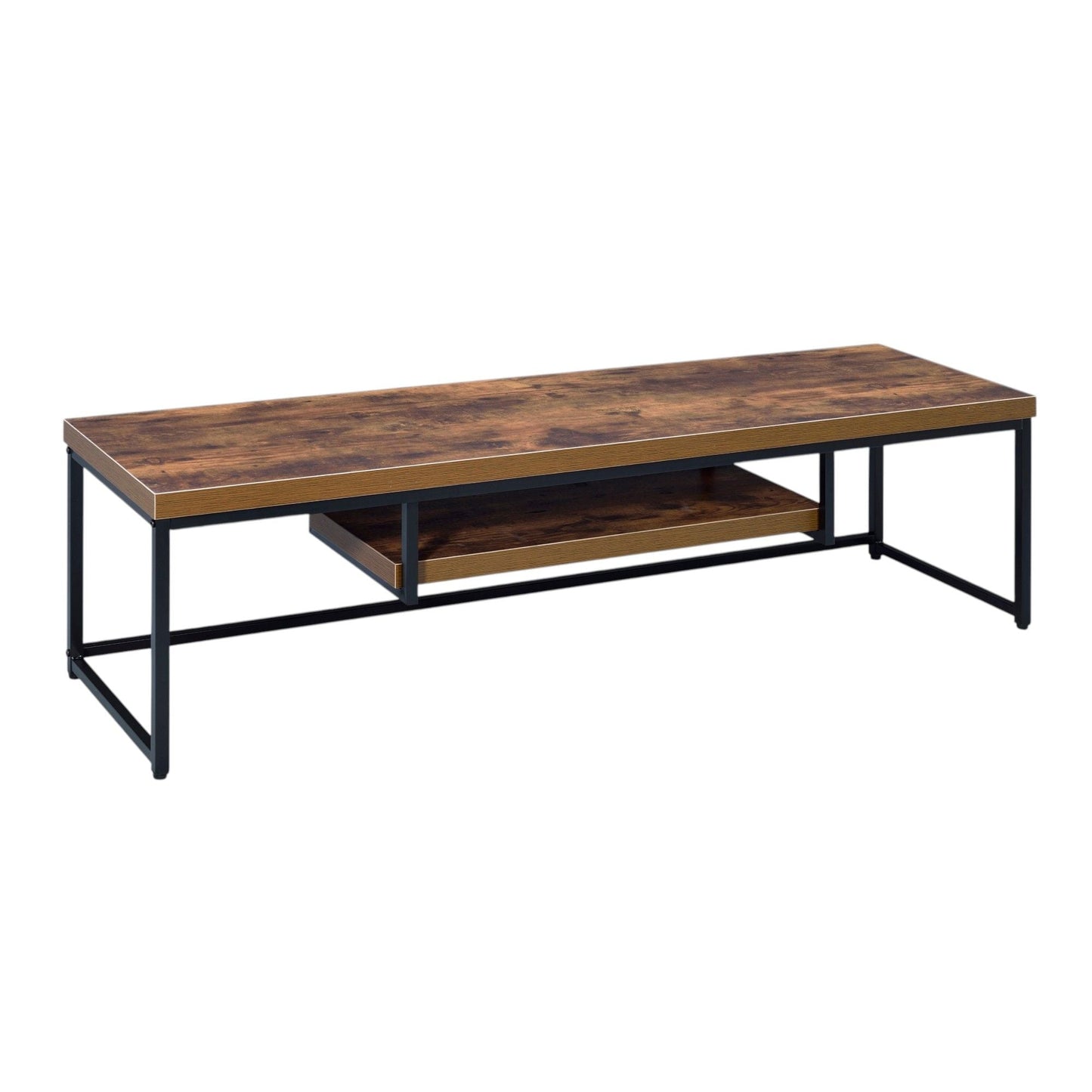 Bob TV Stand compact storage with wood top and black metal frame, two-tier shelf on Tampa Home & Garden Store