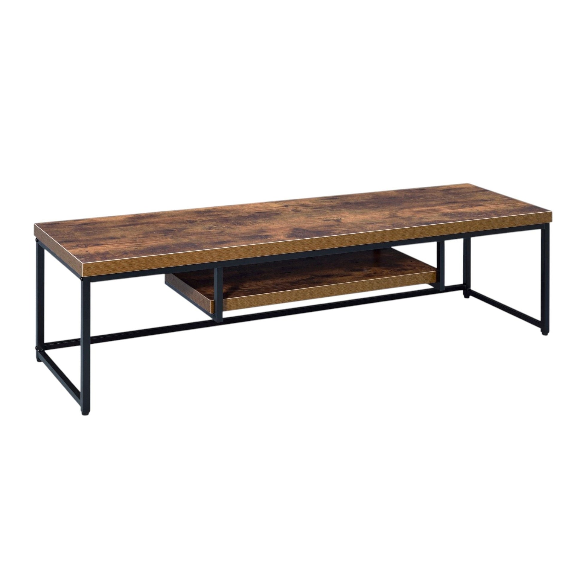 Bob TV Stand compact storage with wood top and black metal frame, two-tier shelf on Tampa Home & Garden Store